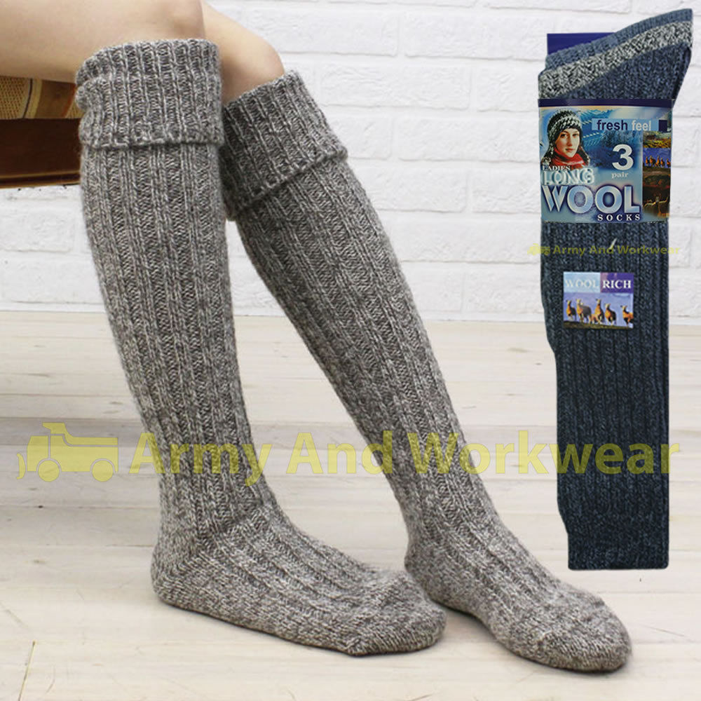 Ladies Wool Blend Thick Thermal Boot Socks Hiking Walking Ski Winter 6,12 Pairs