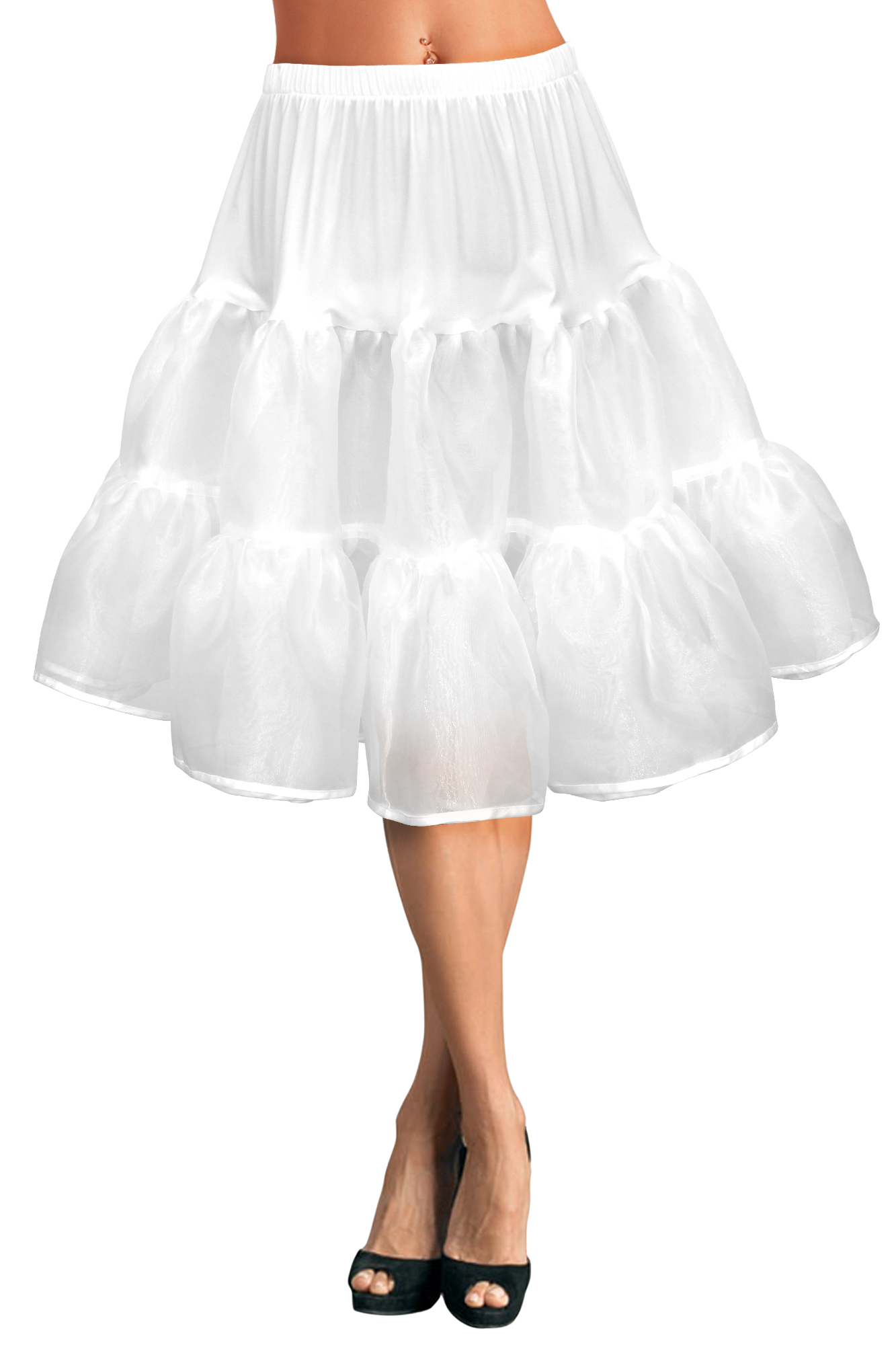 27" Long Vintage Full Layered Organza 50s 60s Prom Dress Petticoat Skirt Slip 