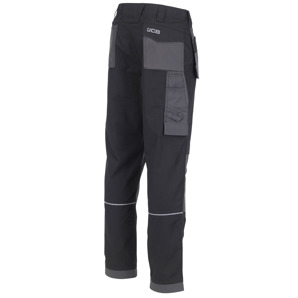 JCB Workwear Trade Plus Rip Stop Men Work Trousers Pants Tool Pockets Black Grey 