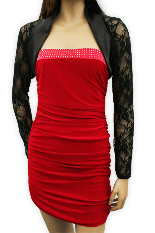 Black Ivory Red Satin Band Lace Cropped Long Sleeve Bolero Shrug Top 10 - 20